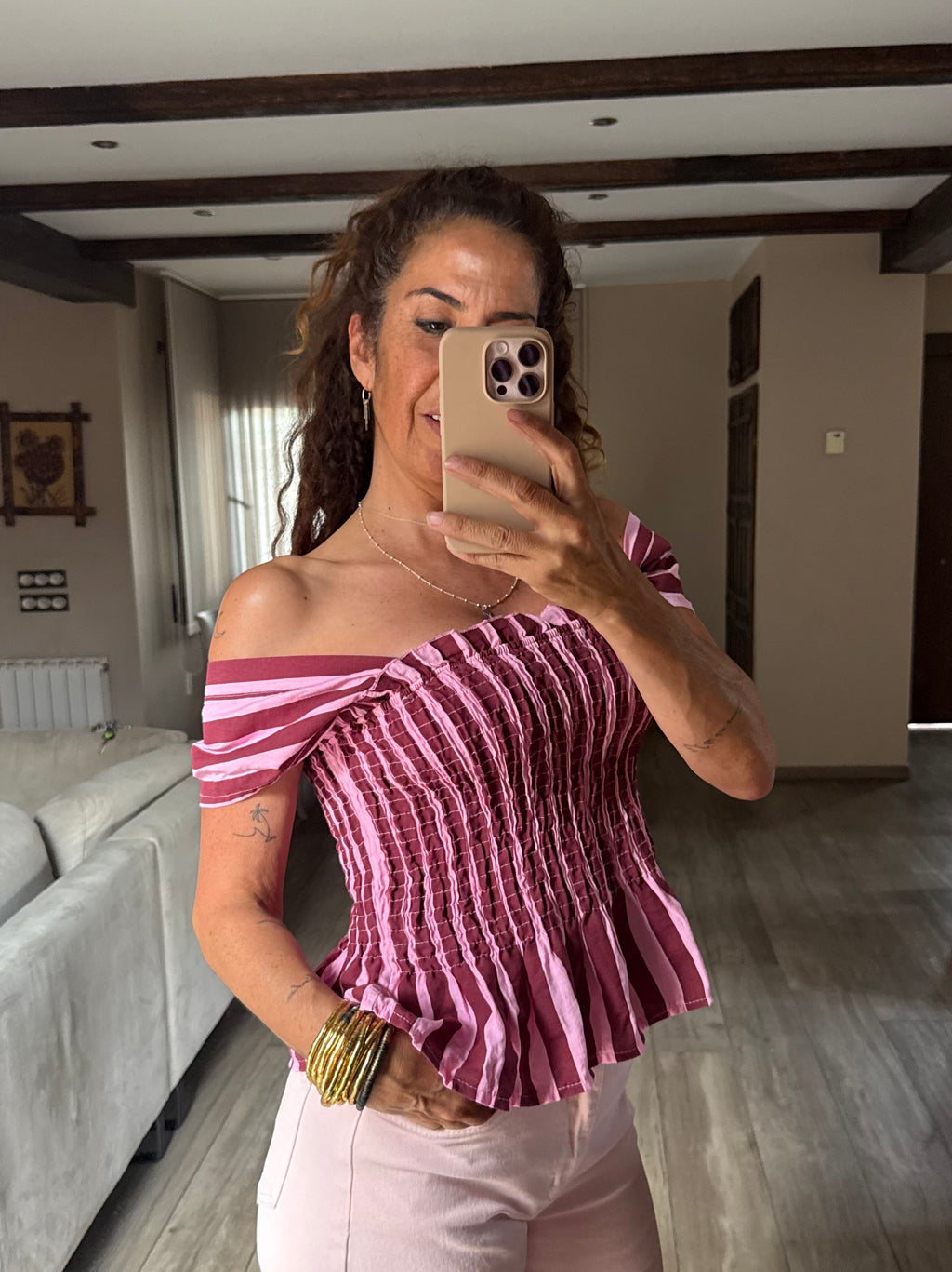 Blusa Bardot Fruncida