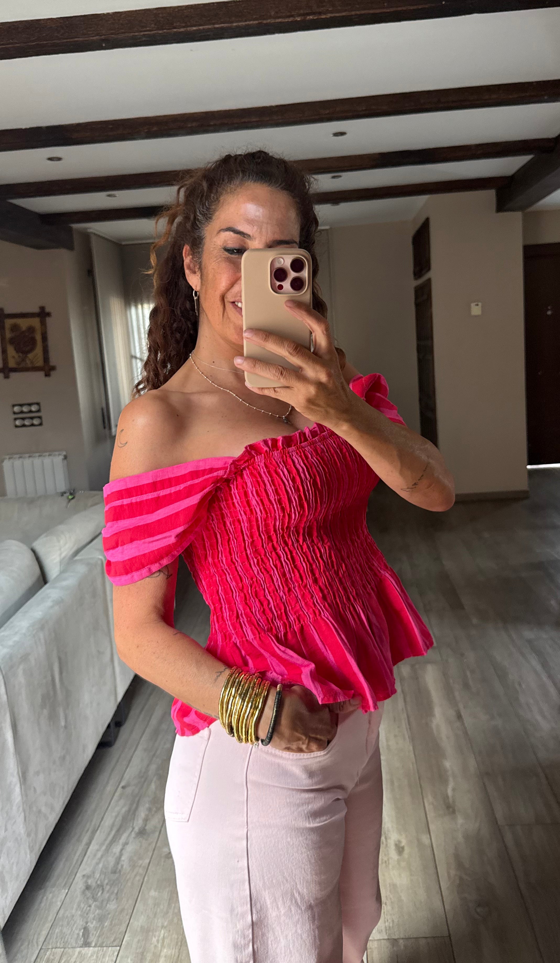 Blusa Bardot Fruncida