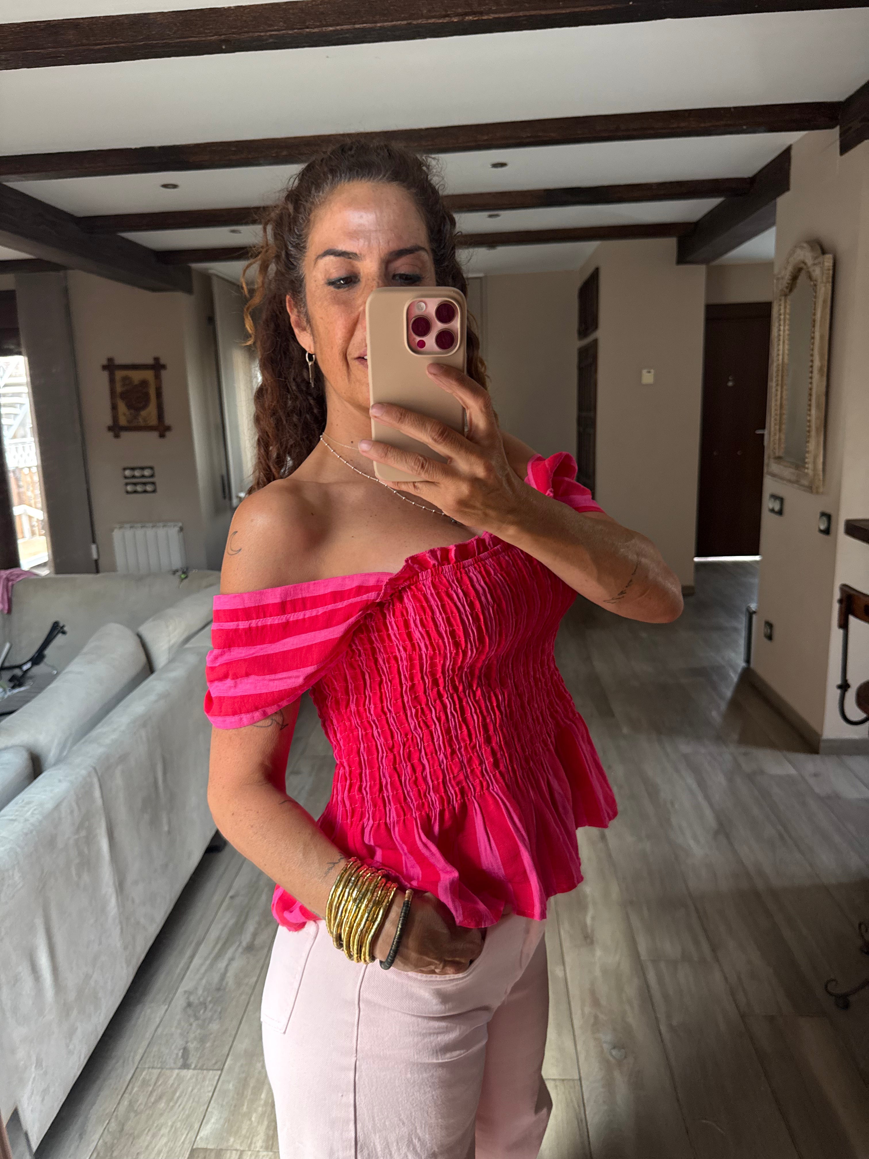 Blusa Bardot Fruncida